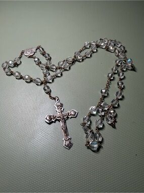 Crystal Bead Rosary Necklace with Silver-Tone Crucifix